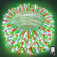 Vista 32 de Guirnalda de luces navideñas con 300 LEDs, 99 pies, para interiores y exteriores, cable transparente, impermeable, 8 modos, conectables, decoración