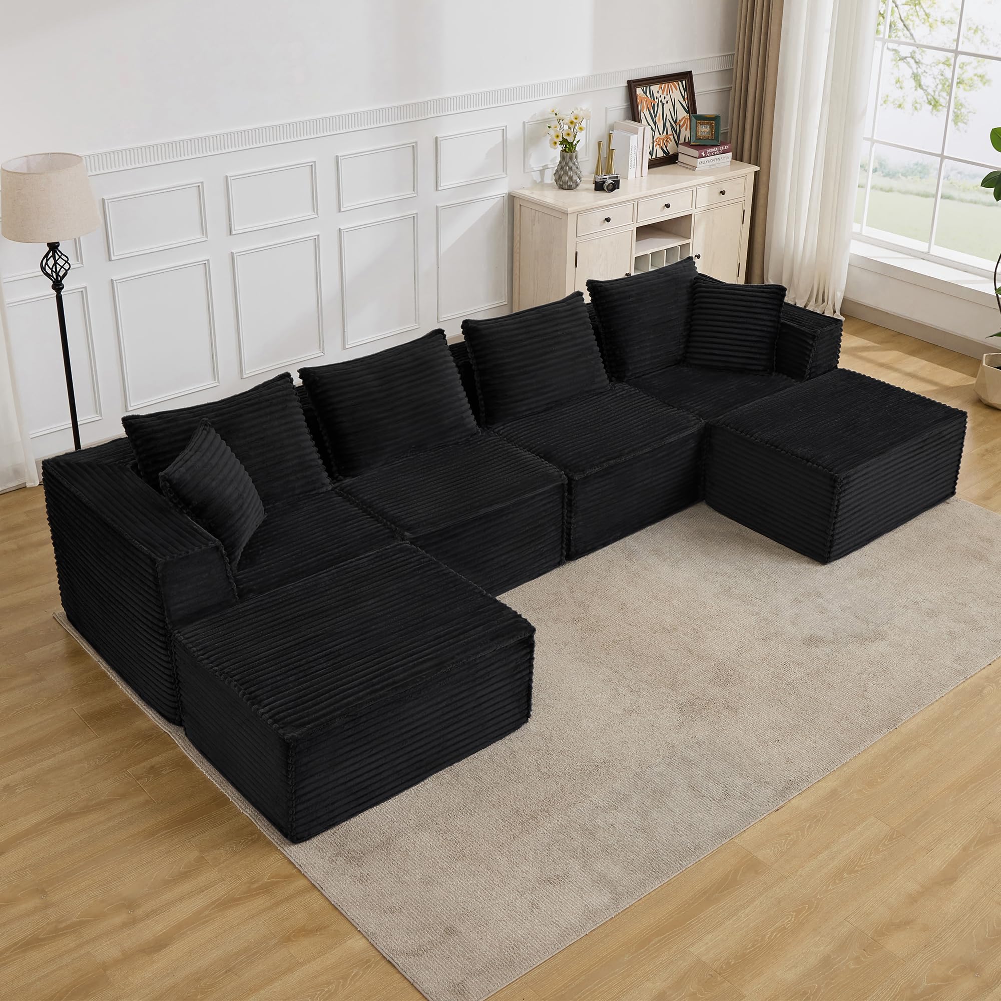 137" Modular Sectional Sofa,Modern Cloud Sectional Couch with Deep Seat, U-Shape Boneless Couch with Chaise for Living Room Apartments Bedroom, No