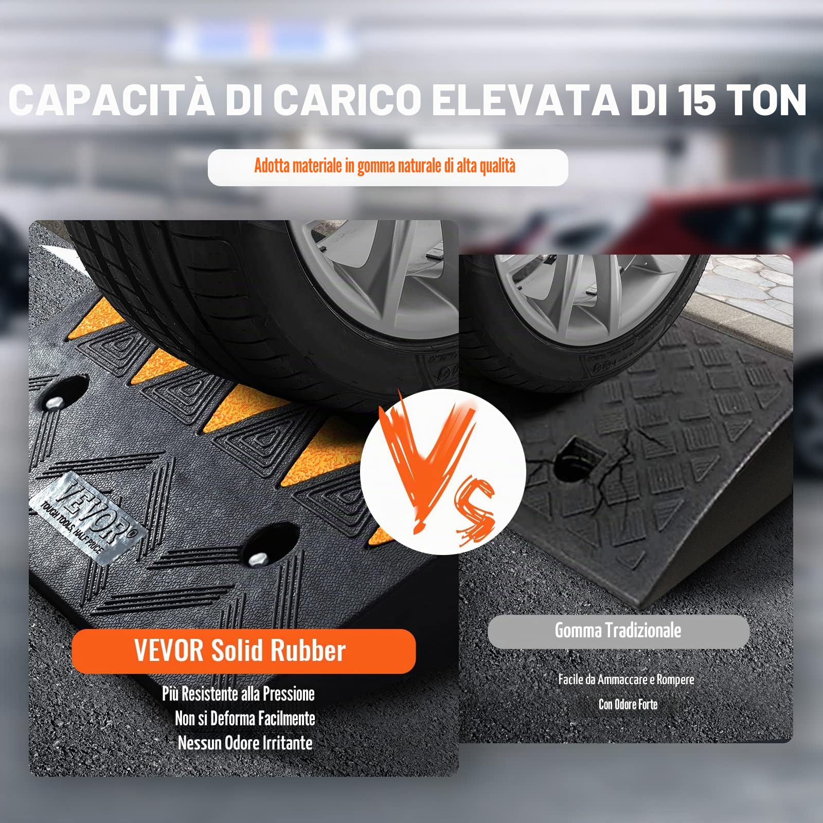VEVOR Rampa per Soglia in Gomma capacità Carico Max. 15 Tonnellate, Rampa per Soglia Superficie Antiscivolo Buchi per Drenaggio alla Base, Rampa Soglia Antiscivolo per Salita Facile 50 x 30 x 10,8 cm