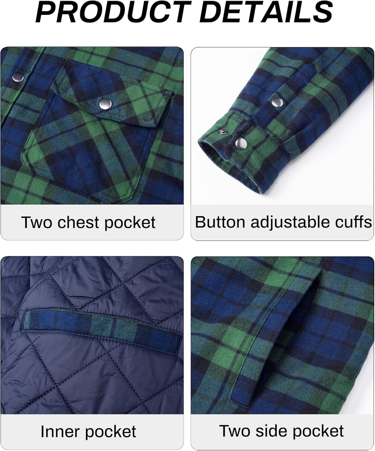 MAGCOMSEN Men's Flannel Shirts Long Sleeve Quilted Lined Button Down Plaid Flannel Jacket Heavyweight Warm Winter Coat - Image 6