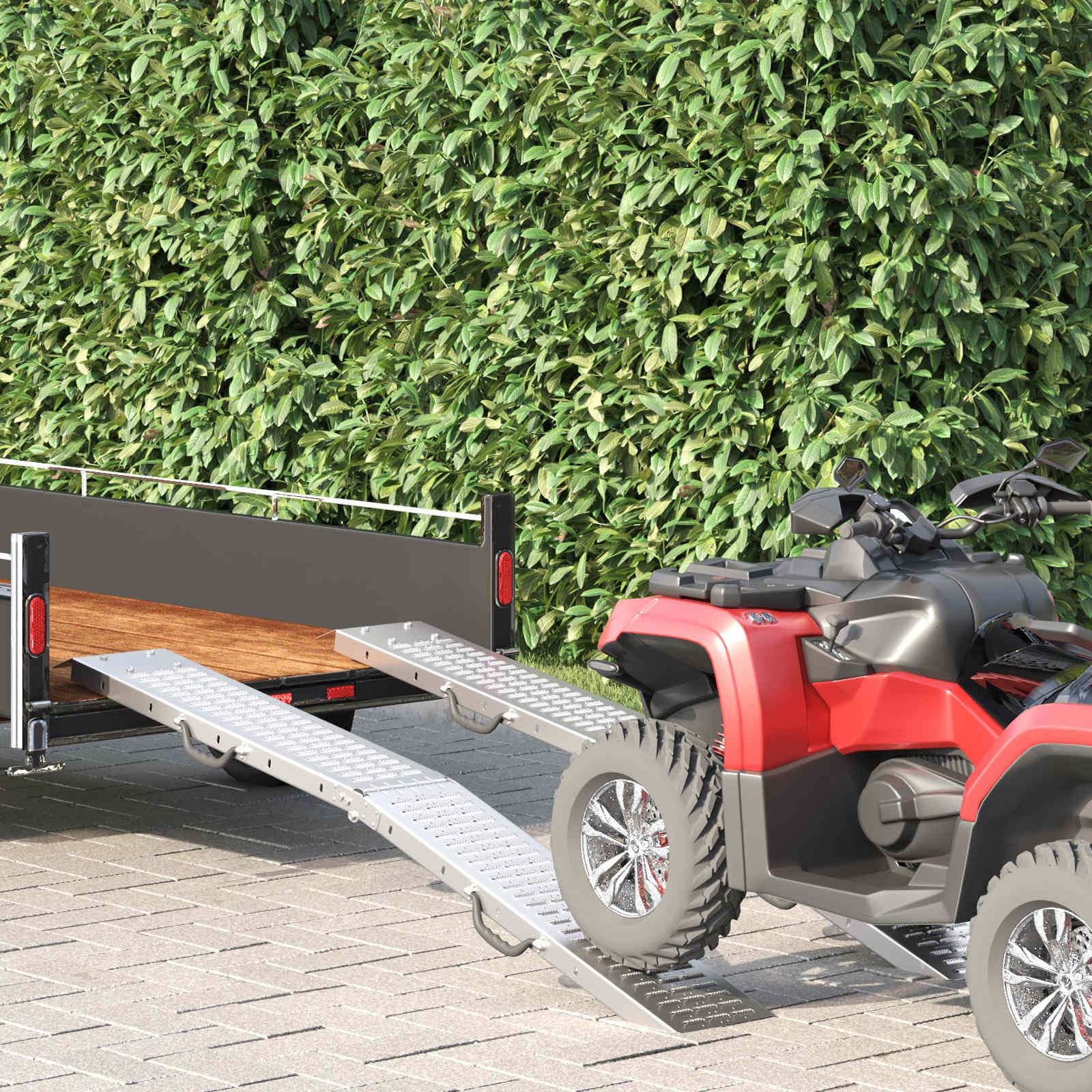 Lot de 2 rampes de chargement pliables - 186 x 23 cm - En acier galvanisé à chaud - Charge maximale : 200 kg par rampe - Pliable pour remorque de moto