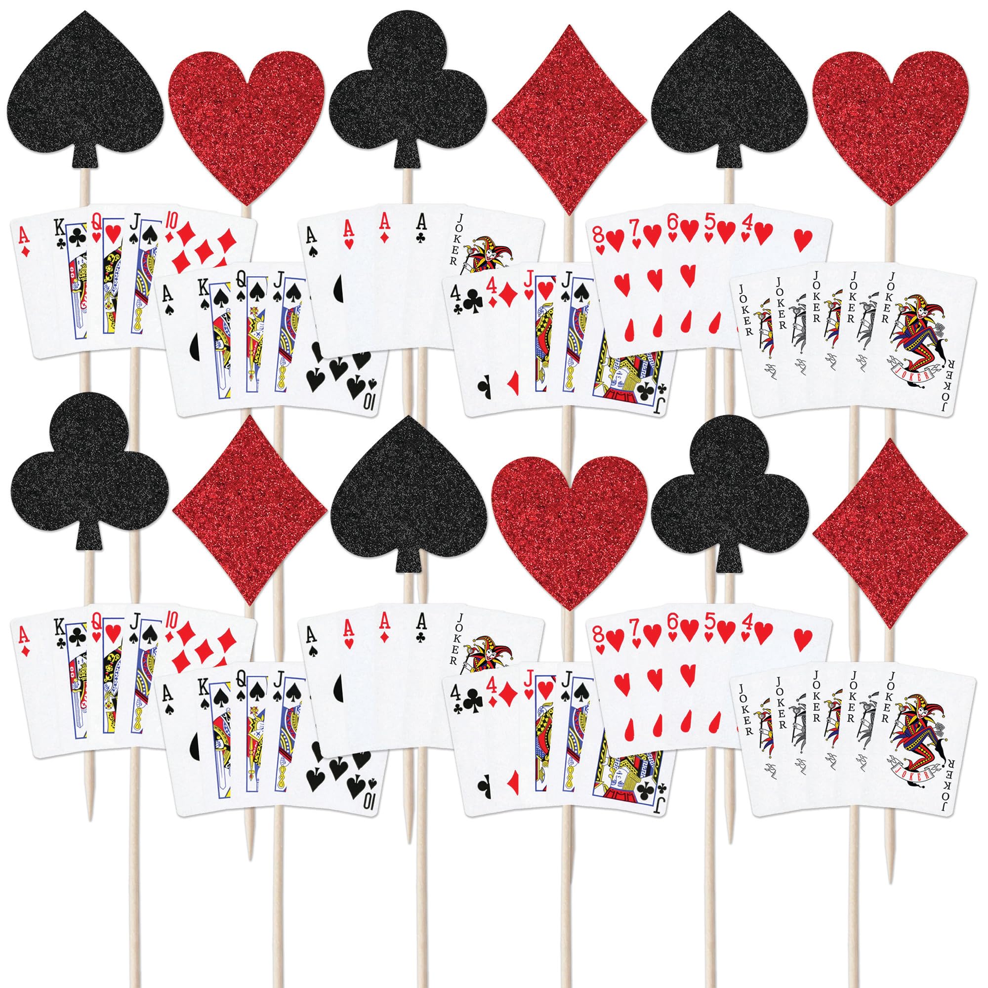 Playing Cards & Glitter Card Suits Cupcake Toppers - 24-Piece Party Decoration Set - Image 2