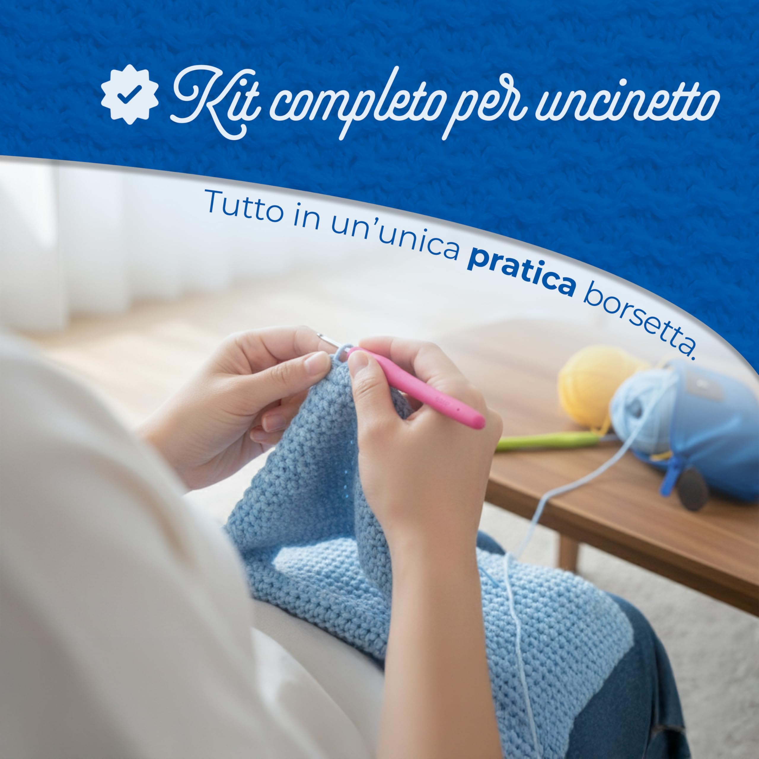 Jaliun Kit Uncinetto Principianti – Set Crochet con Uncinetti Ergonomici | Include 3 uncinetti ergonomici,2 gomitoli,custodia,marcapunti,ago e metro.Per amigurumi e fai da te
