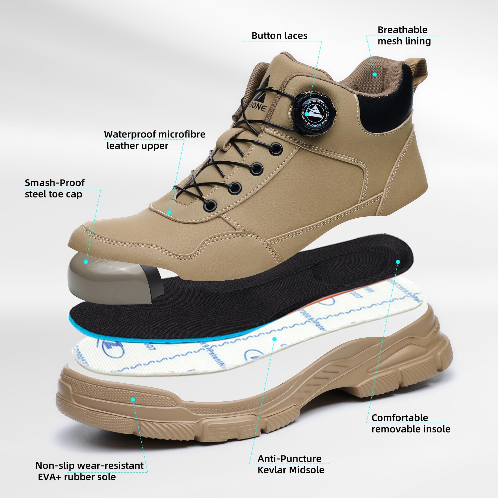 Botas de Seguridad Impermeable Punta de Acero Antideslizantes para Hombre Mujer Trabajo Ligeros