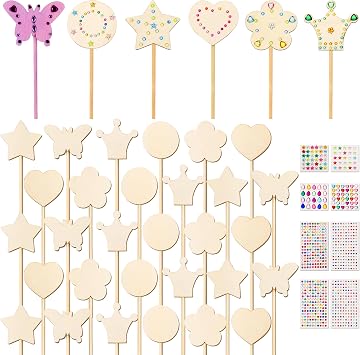 Pllieay Fairy Party Decoration, 36Pcs 6 Styles Princess Fairy Wands Kit, Fairy Wand Princess Wand for Girls Makes Your Own Princess Wand and Party Supplies