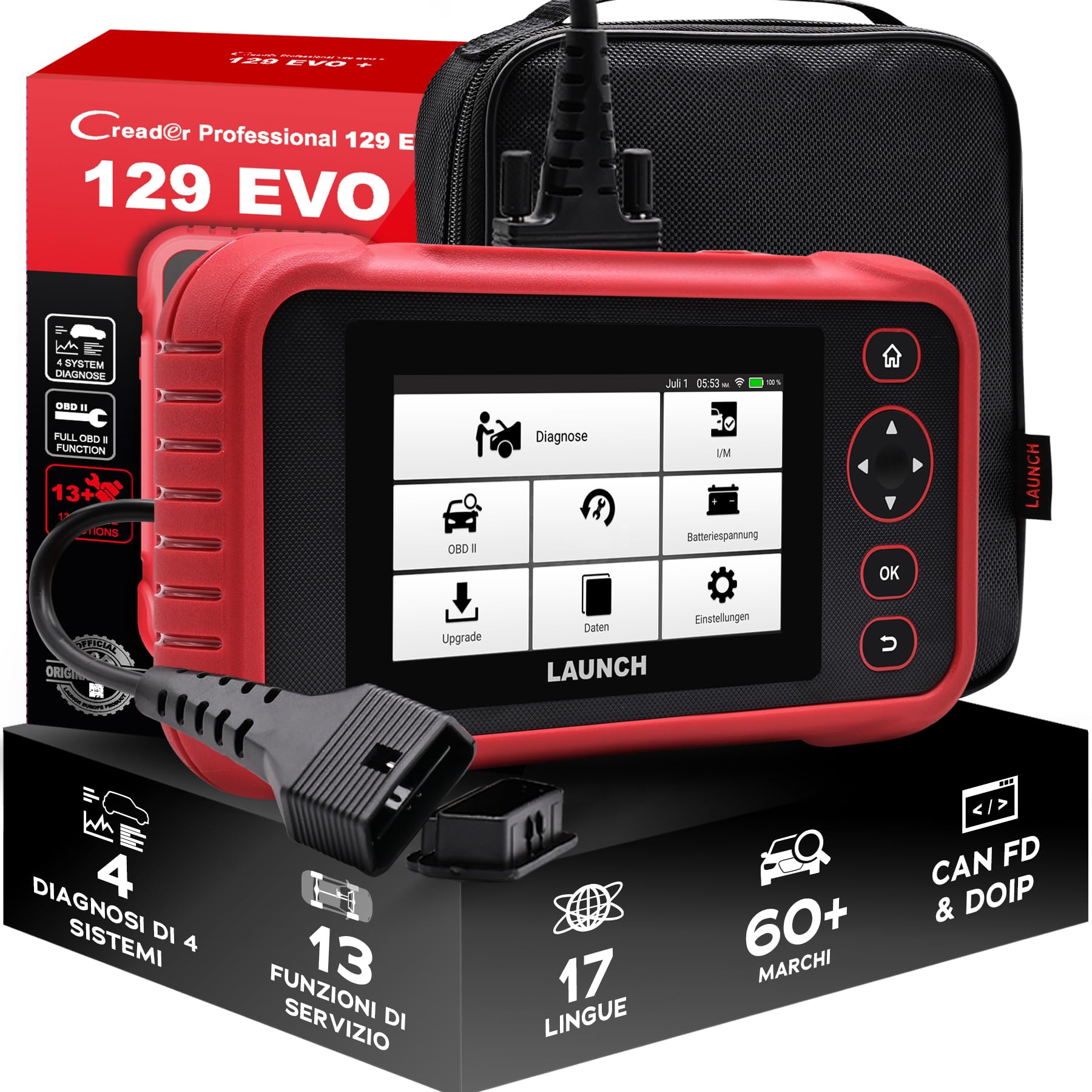 LAUNCH CRP129 EVO + V3 Scanner OBD2 Auto, 4 Sistemi e 13 Servizi | Diagnosi motore, ABS, SRS e cambio, codifica ECU, CAN FD e DoIP, aggiornamenti WiFi gratuiti a vita