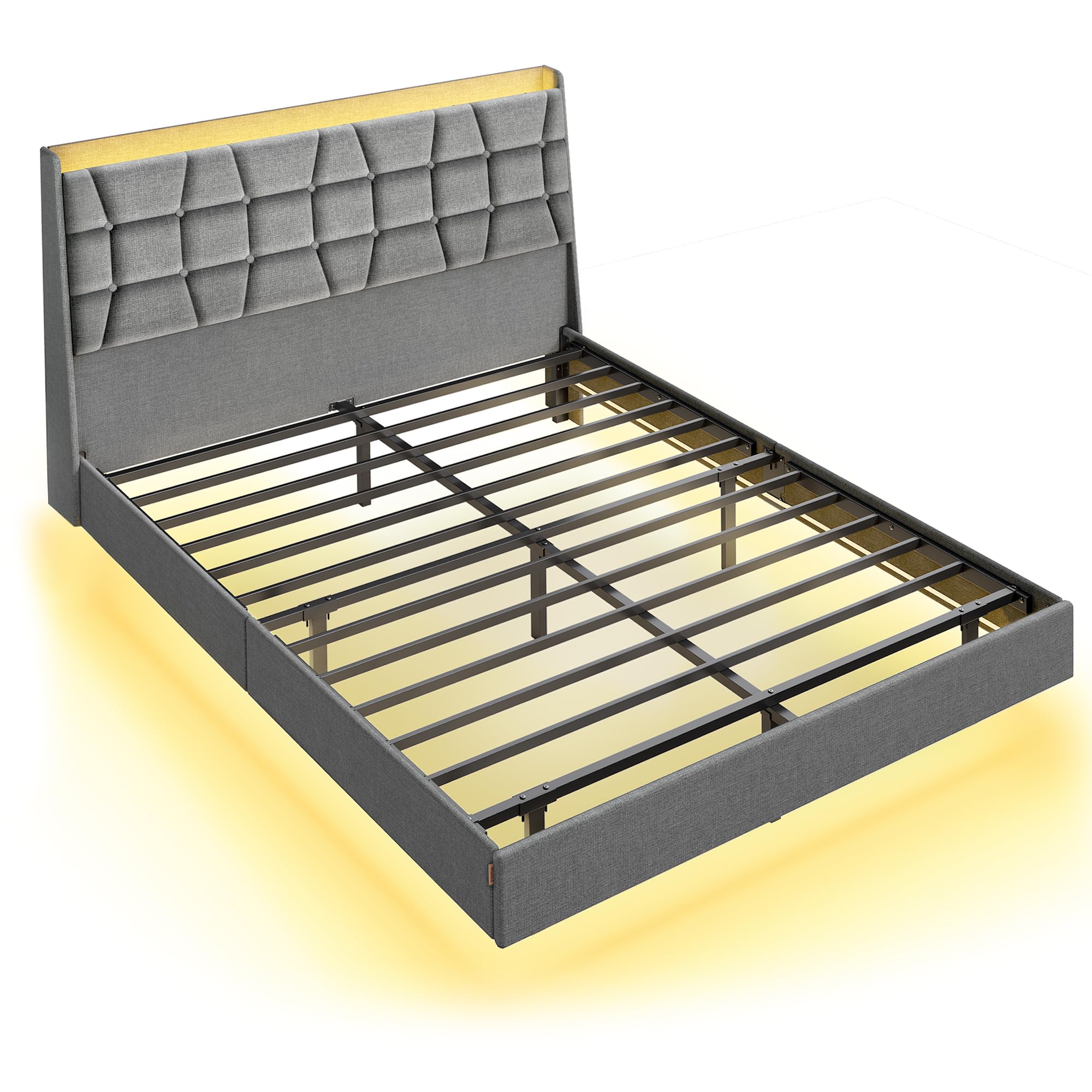 VASAGLE Full Size Floating Bed Frame, Gray URMB852G01
