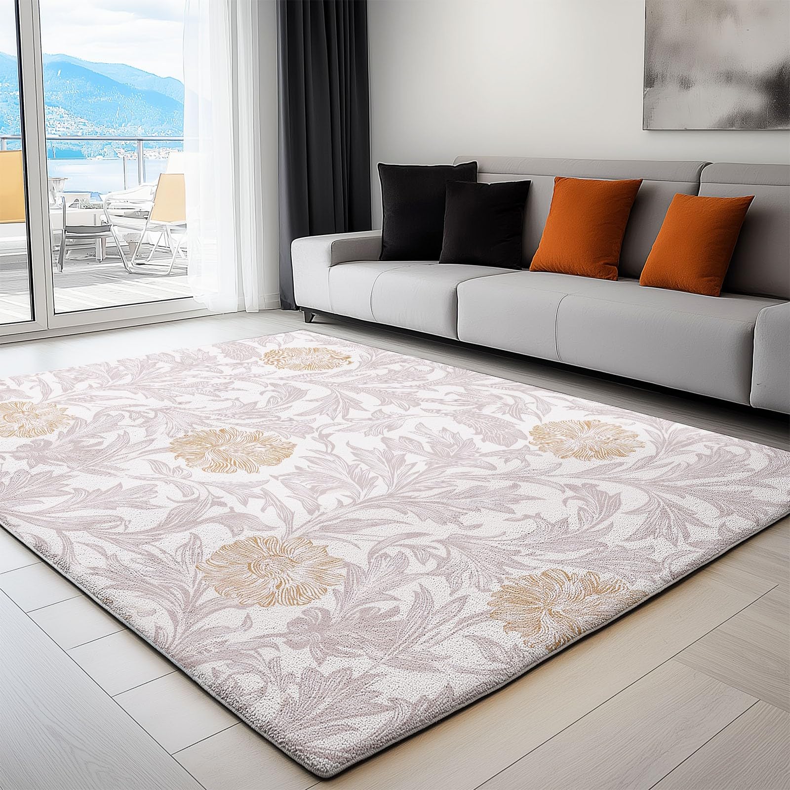 Dywan i przyjemnie miękki, 160 x 220 cm, jasnoróżowy dywan z krótkim włosiem do jadalni, kuchni i biura, dywaniki eleganckie wykwintne kwiatowe liście antypoślizgowe