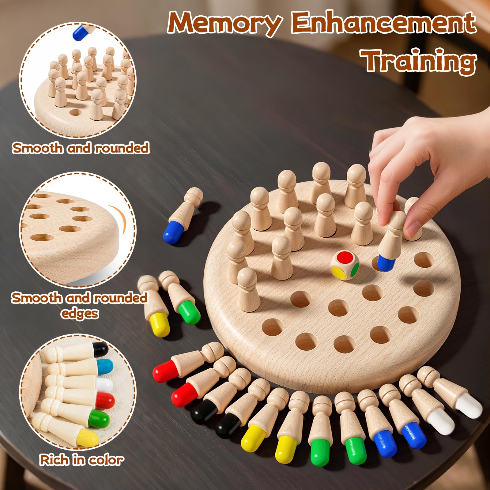ZHITENG Jeu De Mémoire En Bois – Plateau Coloré Montessori Pour Enfants, Adultes Et Seniors