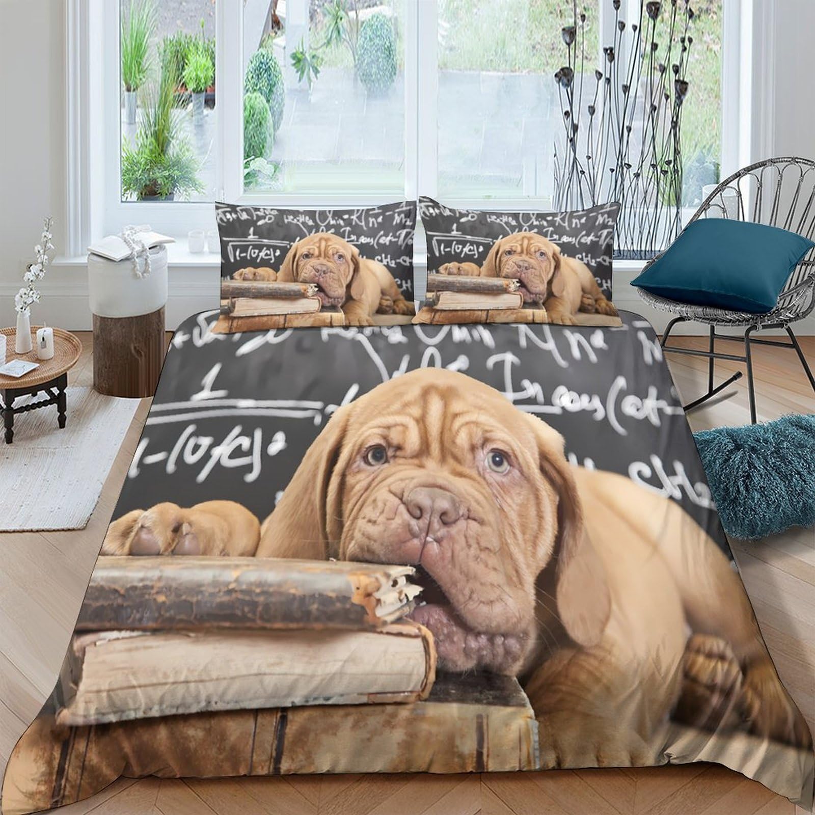 Ctjqhvkz Style-4 3D Printed Brown Dog Fitted Sheet Microfiber Soft Breathable Chalkboard Pattern Mattress Cover For Bedroom Guest Room Decor Single（135X200cm）
