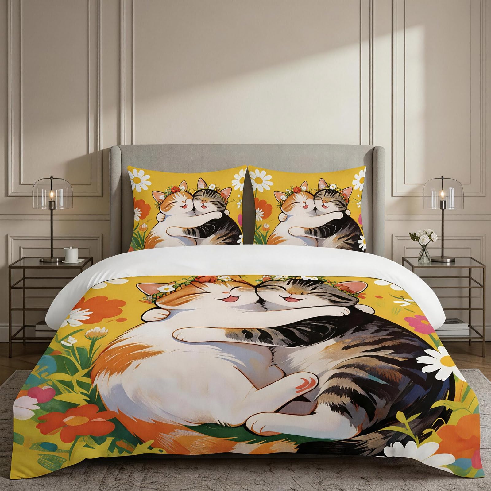Housse de couette 200x220 cm en microfibre anti-plis et facile à laver pour lit double