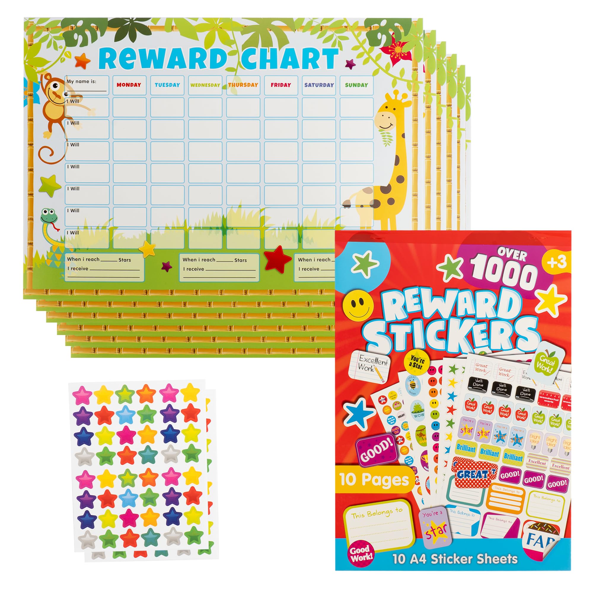 6 Reward Charts and 100+ Stickers - Reward Charts for Children Behaviour, Potty Training Stickers for Girls and Boys, Customisable, Educational and Rewards Good Behaviour