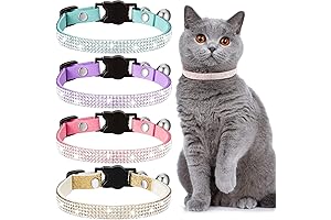 Weewooday 4 Pieces Rhinestones Cat Collars Breakaway Cat Collar with Bell