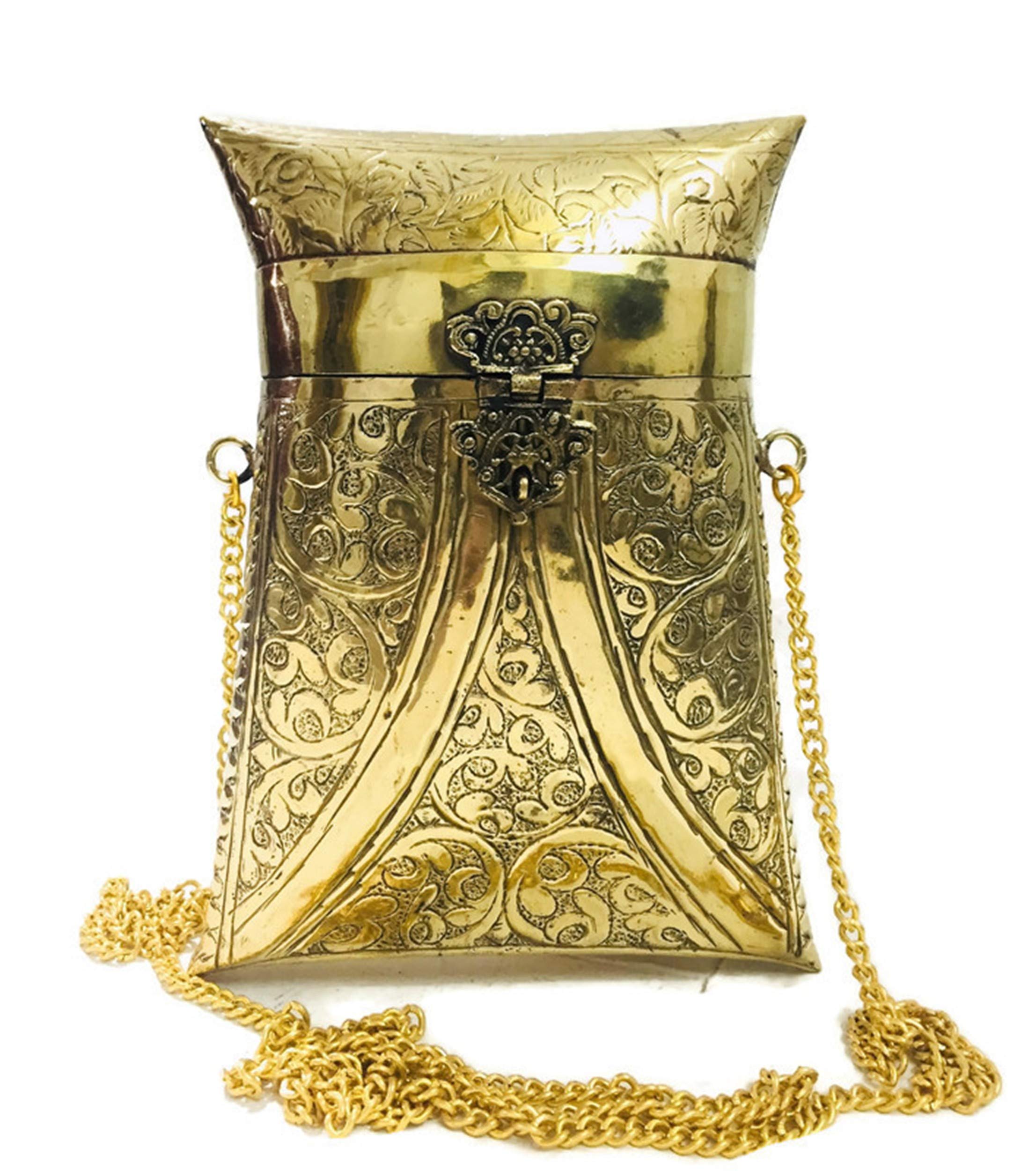 Trend Overseas Golden side bag Indian Vintage Brass Purse antique Ethnic clutch Handmade Women metal clutch Bag Party bag (B0844Q2V34) Amazon Price History, Amazon Price Tracker