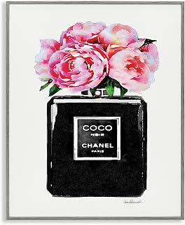 Stupell Industries Glam Perfume Bottle Flower Black Peony Pink, Design by Amanda Greenwood Gray Framed Wall Art, 24 x 30 Price In India