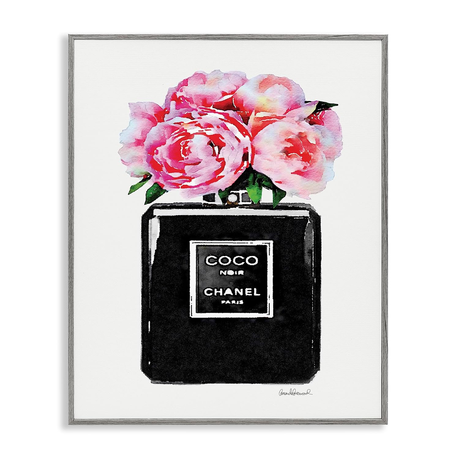 Stupell Industries Glam Perfume Bottle Flower Black Peony Pink, Design by Amanda Greenwood Gray Framed Wall Art, 24 x 30 - Review, Price and Buying Guide