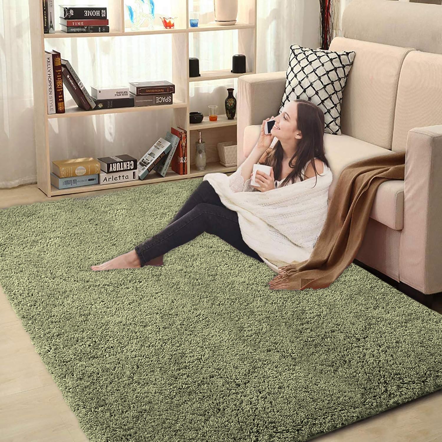 LUXE HOME INTERNATIONAL Carpet Super Soft Anti Slip Vegas Rectangular Rugs For Bedroom,Livingroom(Green,3X5 Feet)