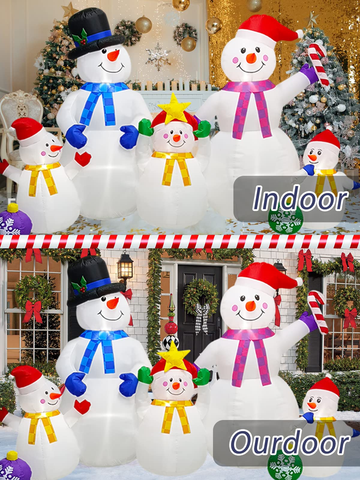 EBANKU Adornos Hinchables de Navidad de 6 Pies Con LED Integrados, Muñeco de Nieve Enorme para Exteriores, Una Familia de Cinco, Bonita Decoración para Fiestas