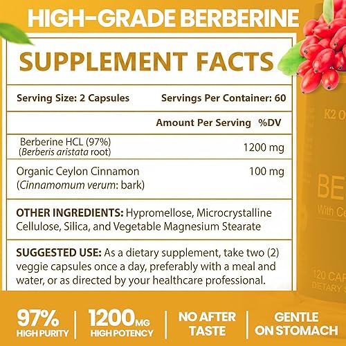 Miniatura 2 de GLP1 Support for Weight Loss - Sugar-Free 97% Pure Berberine Complex w Ceylon Cinnamon 1200mg [AMPK Metabolic Activator] Berberine Supplement for