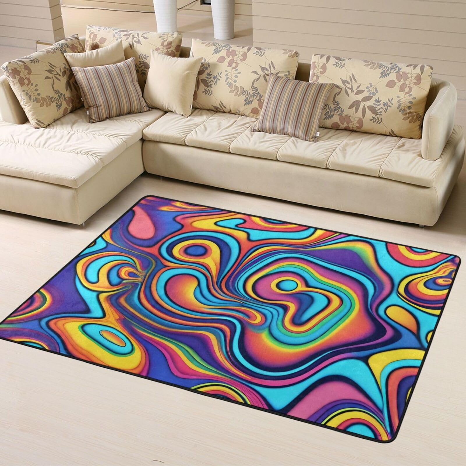 WZYWHJ Area Rugs,Living Room Floor Mats Runner Rug Non-Skip Nursery Mat Playing Carpet 63 x 48 inch Psychedelic Colors Printing