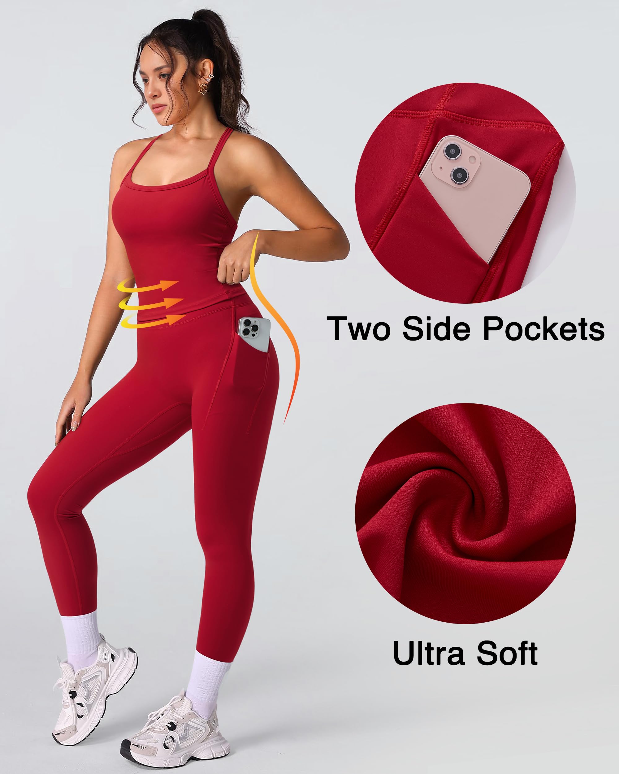 DOULAFASS Conjunto de camiseta deportiva para mujer, con espalda descubierta, leggings de levantamiento de glúteos, juego de entrenamiento de dos piezas con bolsillos
