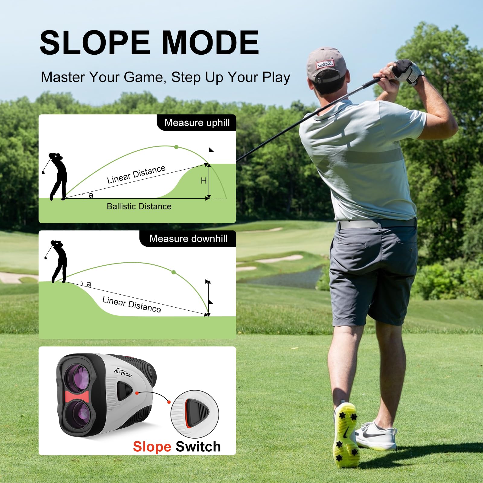 Telémetro de golf de 1300 yardas con pendiente, soporte magnético mejorado 2026, pantalla LCD HD con zoom 6X, bloqueo de bandera con vibración, recargable integrada