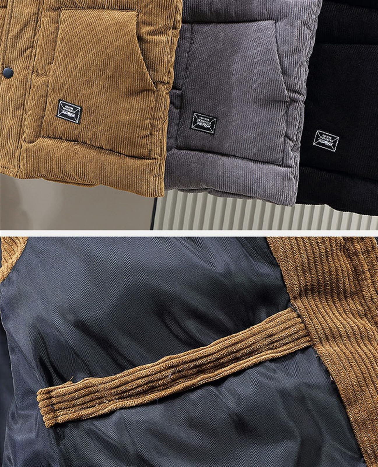 GIBZ Gilet Matelassée en Velours Côtelé Homme Veste Doudoune Matelassée sans Manches Blousons Extérieur Chauds pour Hiver Travail