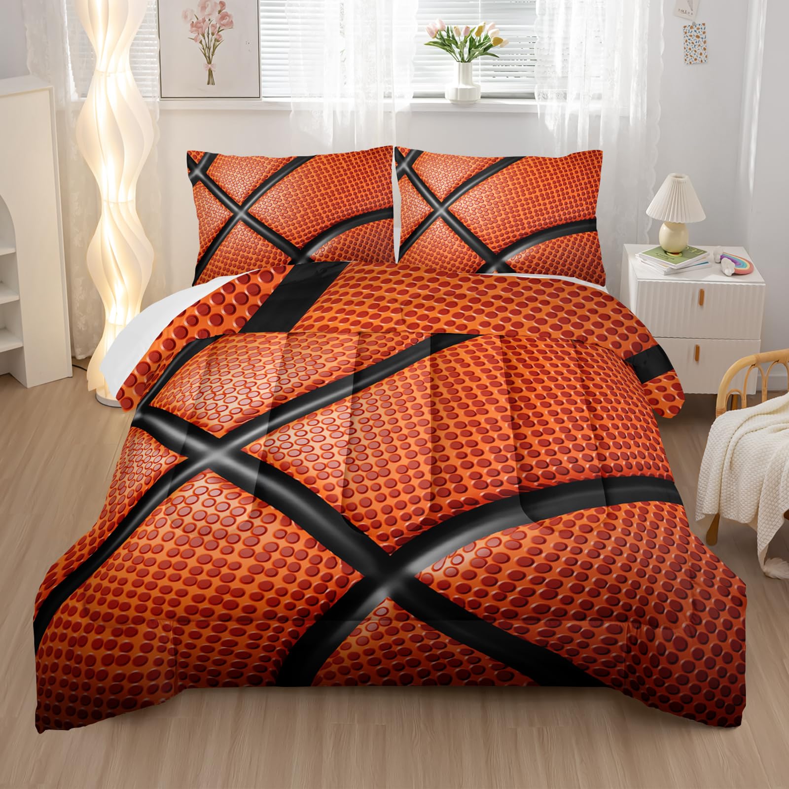 Nttopship Basketball Comforter Set King,Basketball Bedding Set for Boys Kids Teens Ultra Soft Microfiber Sports Theme Basketball Bedding Sets with 1
