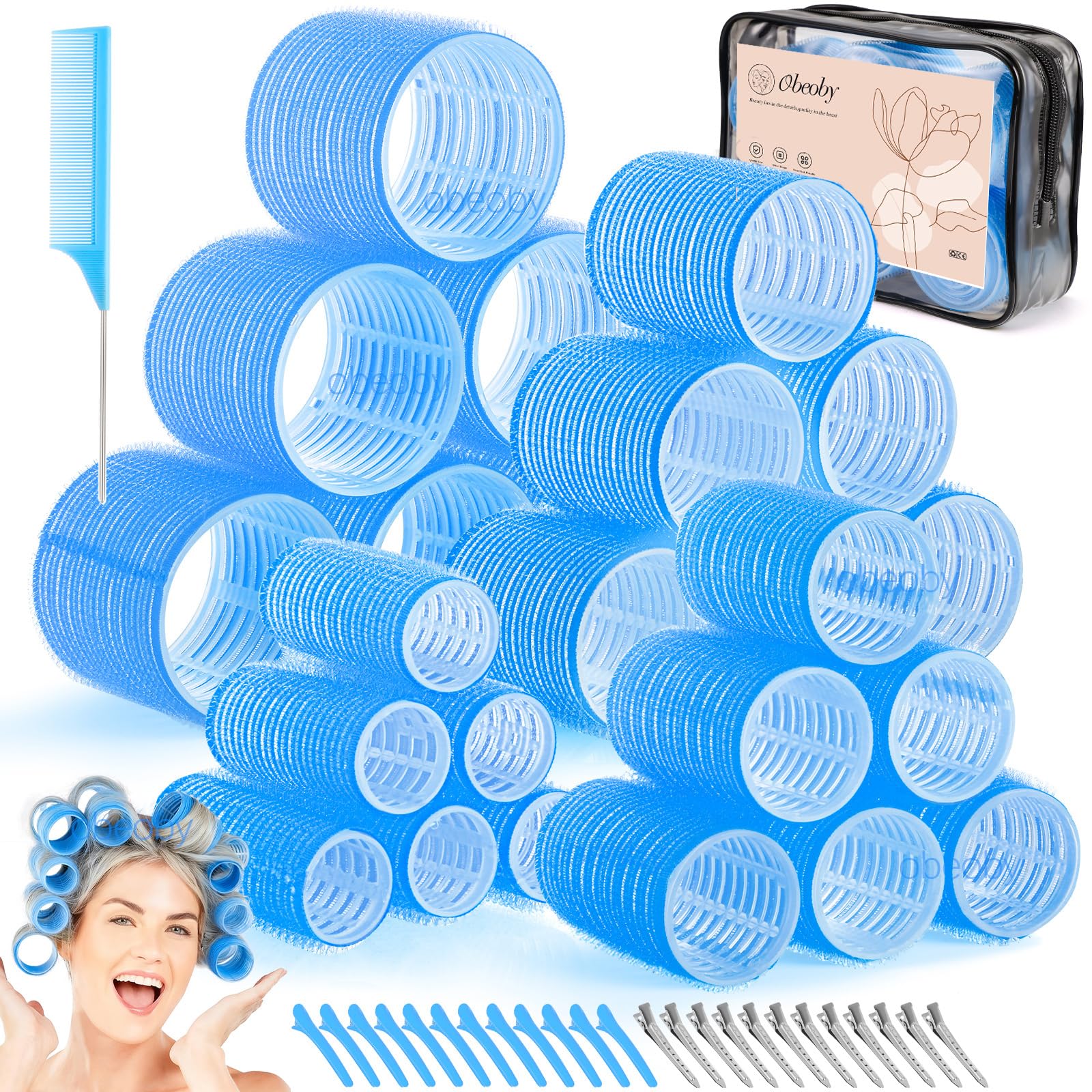 Photo 1 of obeoby Hair Rollers Curlers Set with Clips, Blue