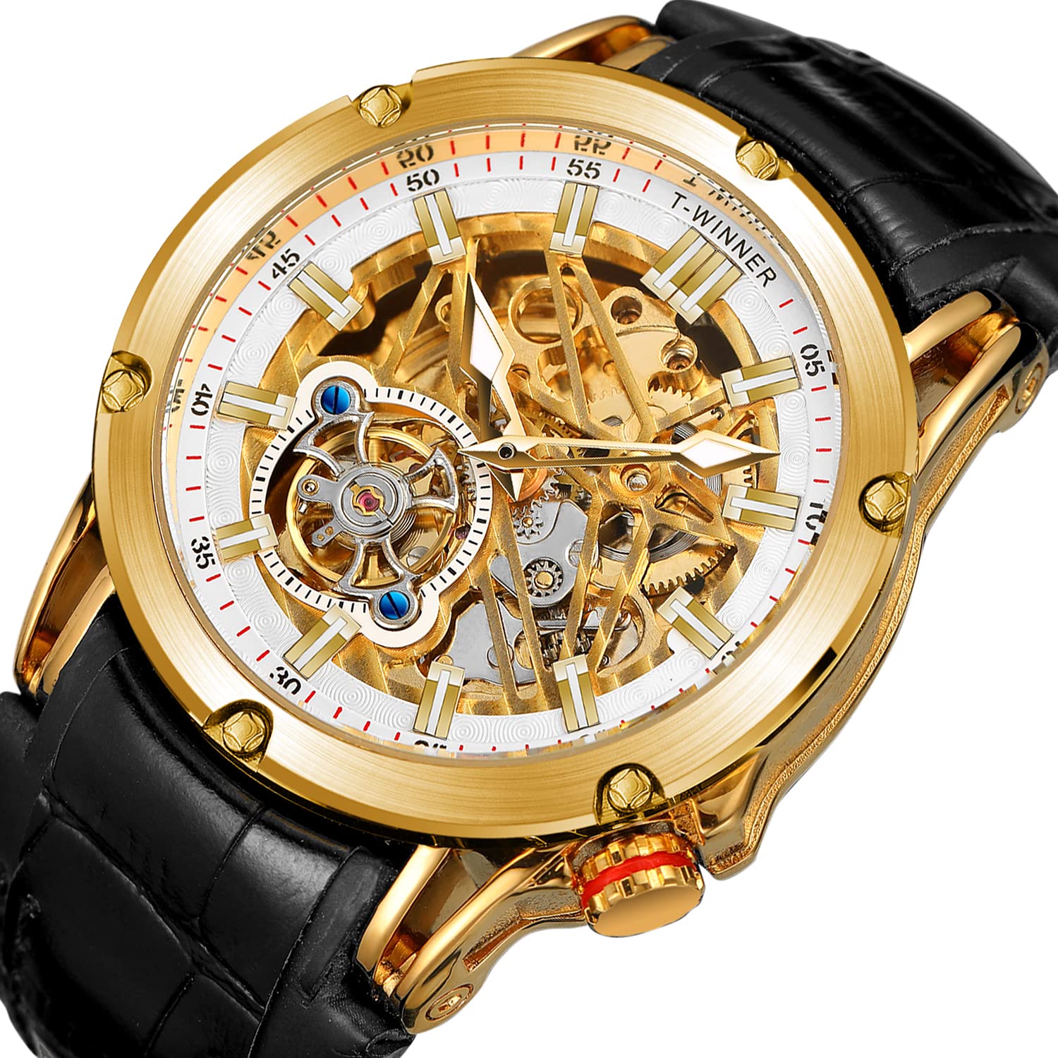 FORSINING Orologio da uomo automatico impermeabile con grande quadrante esotico Tourbillion Skeleton Watch