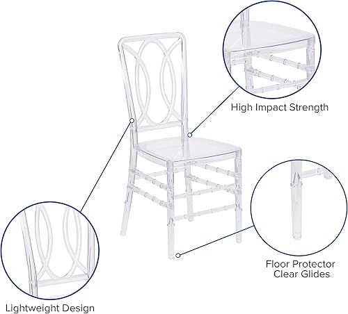 Miniatura 10 de Flash Furniture Paquete de 2 sillas apilables Flash Elegance Crystal Ice con respaldo de diseñador, silla para eventos, resistente a los rayos UV