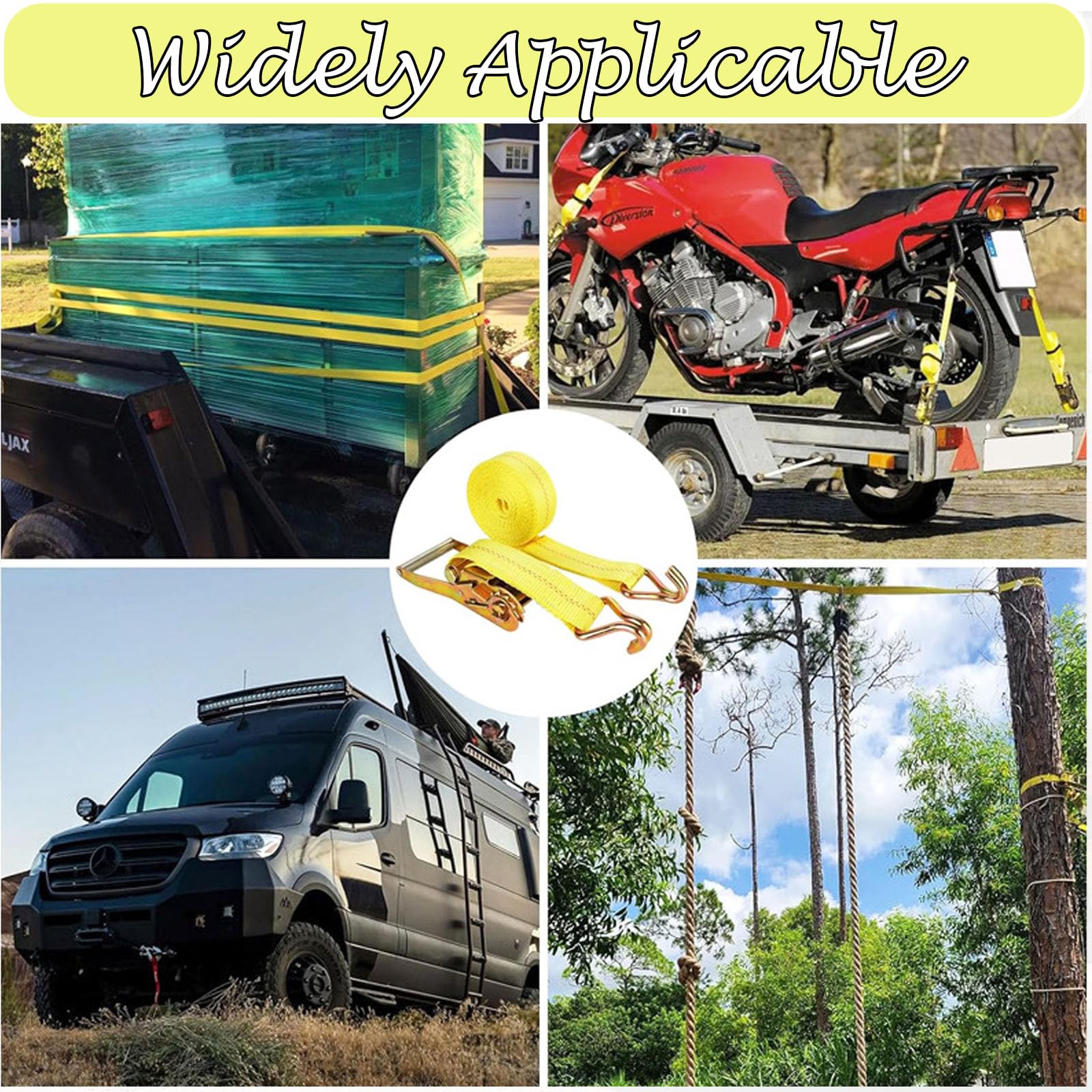 Cinghie di ancoraggio con gancio, 18 m x 5 cm, con gancio, 5000 kg, cinghie di fissaggio per auto, moto, camion