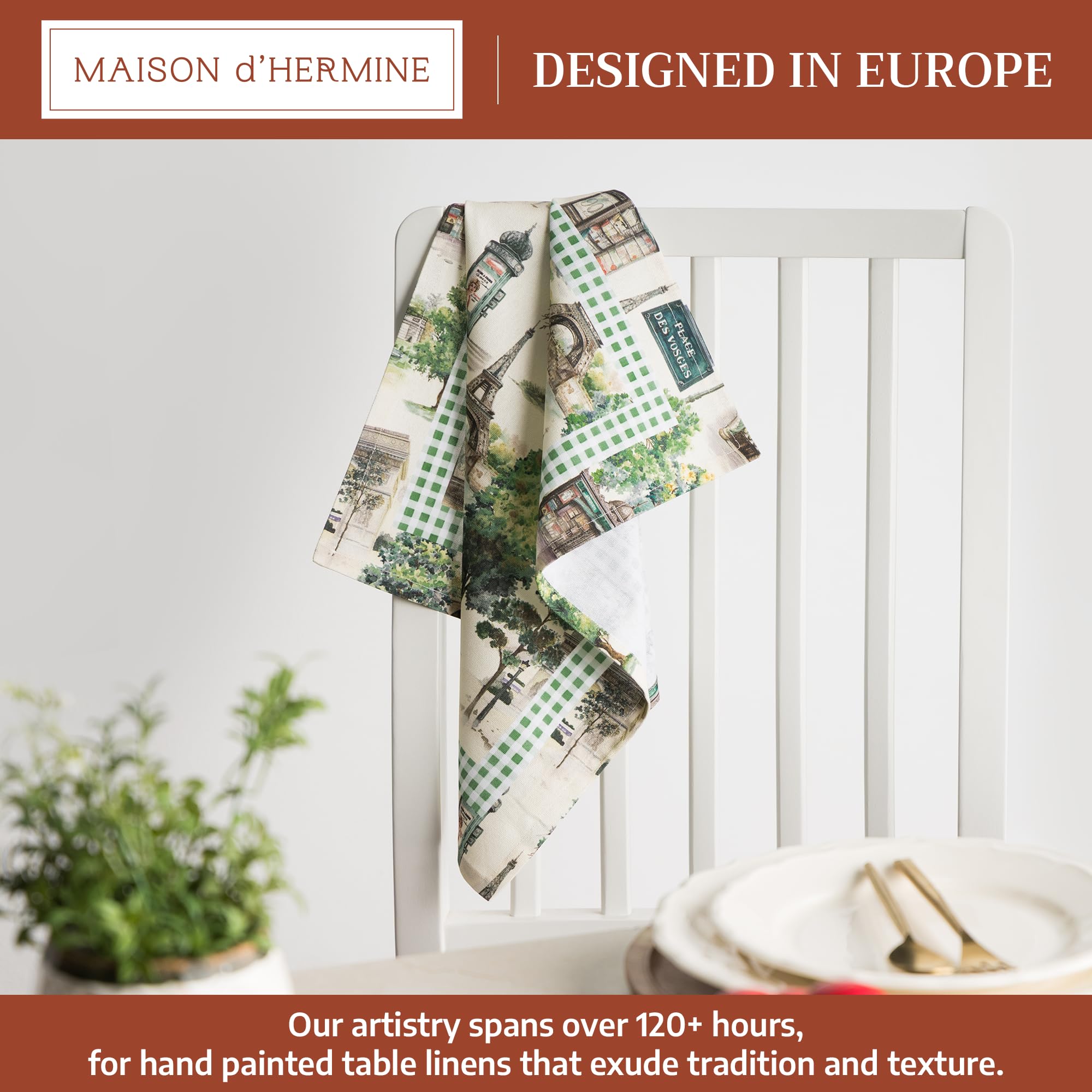 Maison d'Hermine Set di 4 tovaglioli di stoffa, 100% cotone, riutilizzabili, quadrati, lavabili, per cene, feste, matrimoni, ristoranti, Primavera Estate (Paris Voyage, 45 cm x 45 cm)