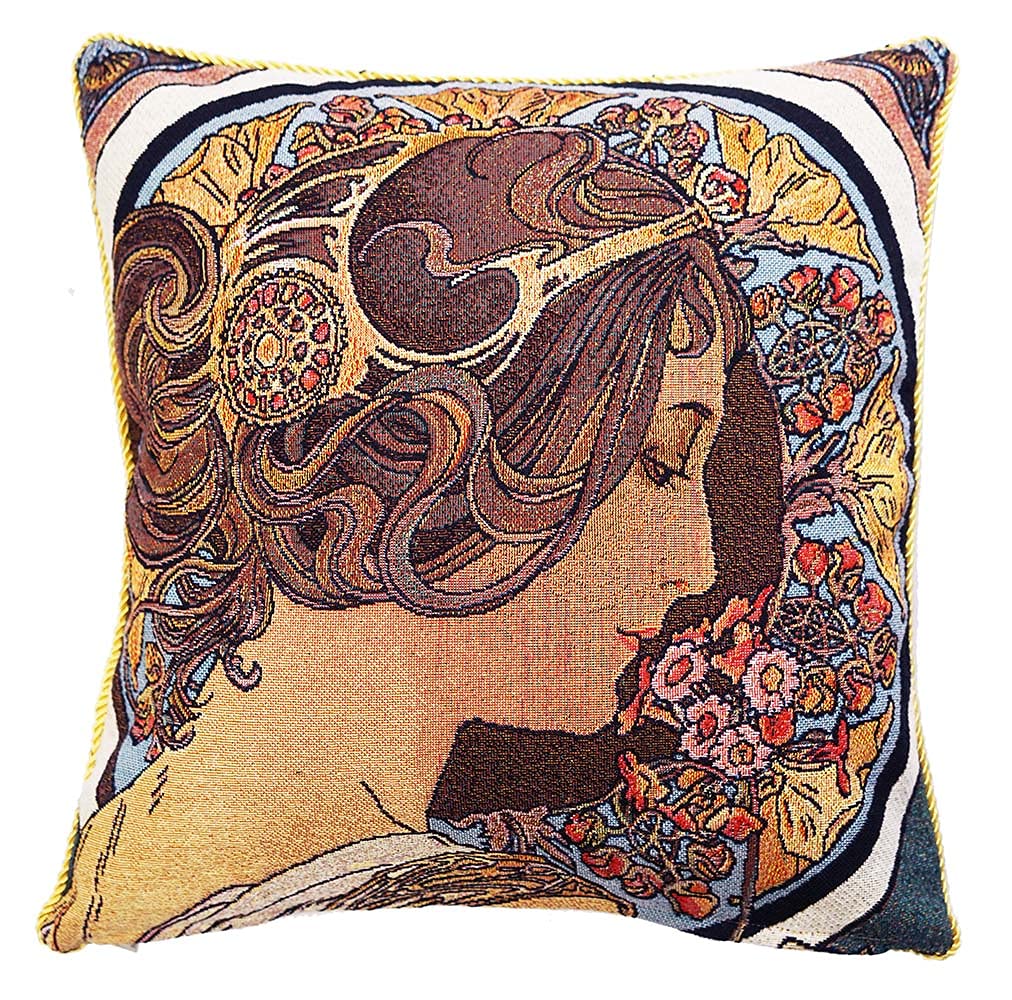Signare Women's Mucha -Primrose Tapestry Cushion Cover 18 X18 Inches 45Cm X 45Cm Decorative Sofa Cushions (, Cushion Cover Only; Ccov-Art-Am-Primrose)