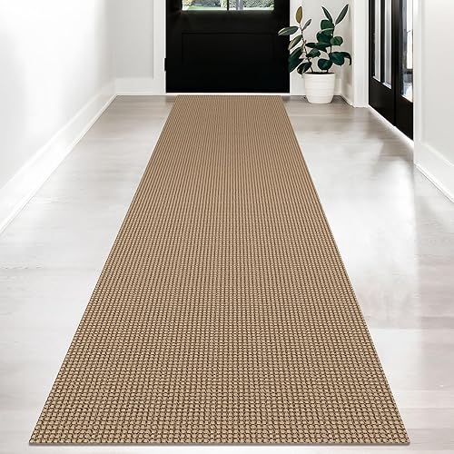KOZYFLY Long Runners for Hallways 2.6x12 ft Washable Kitchen Runner Non Slip Rubber Backed Hallway Rugs Cotton Entryway Runner Rug Floor Carpet for Indoor Hall, Backdoor, Kitchen, Tan/Orange/Brown