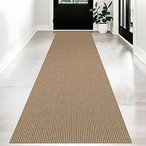 KOZYFLY Long Runners for Hallways 2.6x12 ft Washable Kitchen Runner Non Slip Rubber Backed Hallway Rugs Cotton Entryway Runner Rug Floor Carpet for Indoor Hall, Backdoor, Kitchen, Tan/Orange/Brown