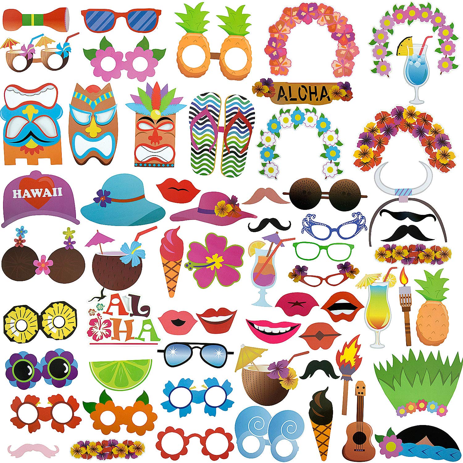 Buy Hawaiian Photo Booth Props, Comius Sharp 60 Pcs Hawaiian Photo