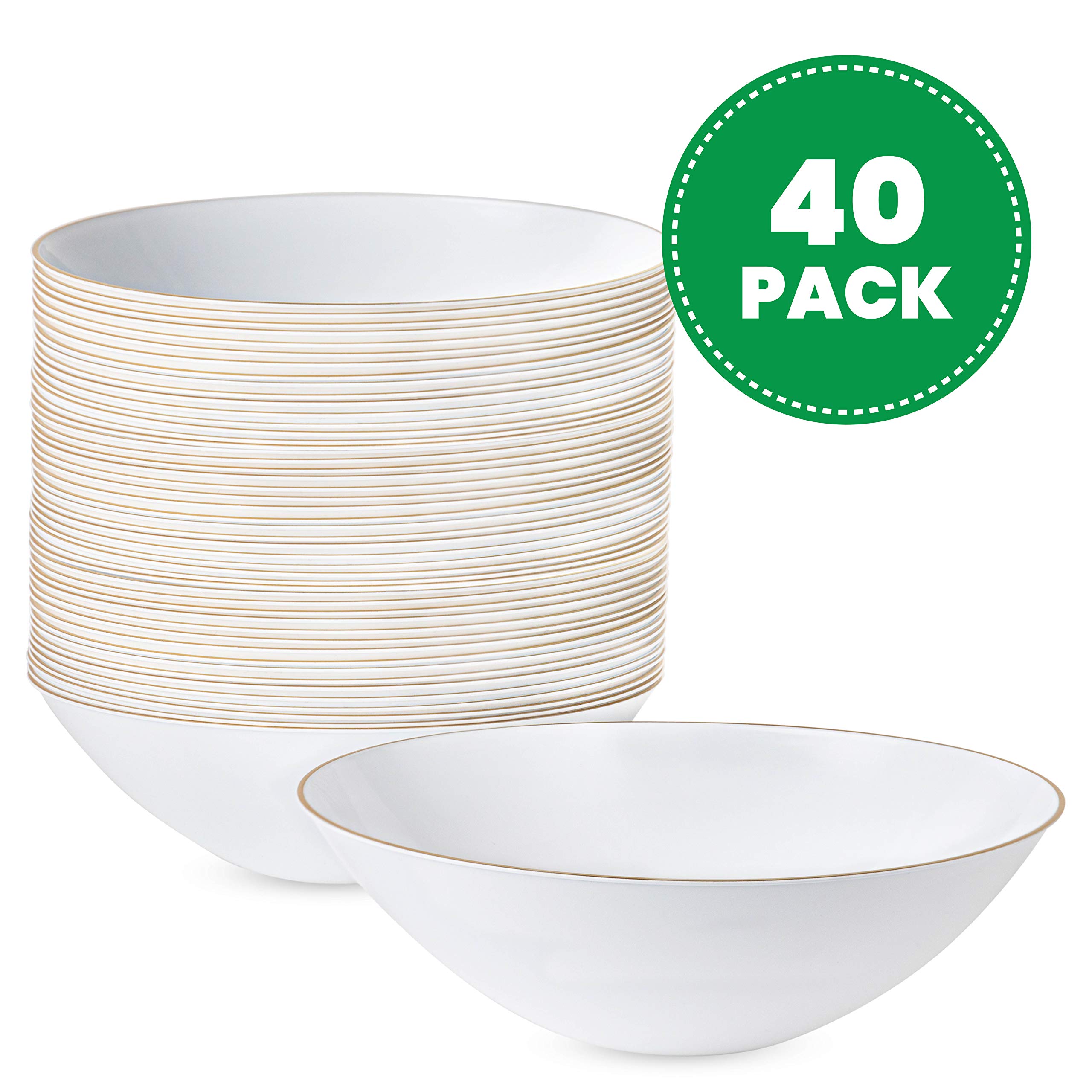 Gold Rimmed White Soup Bowls - 40 Count -2