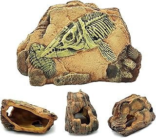 Hamiledyi Reptile Hideout Cave,Lizard Resin Rock Hiding Cave,Reptile Habitat Terrarium Decoration for Leopard Gecko Cichlids Spiders Lizards Hermit Crabs