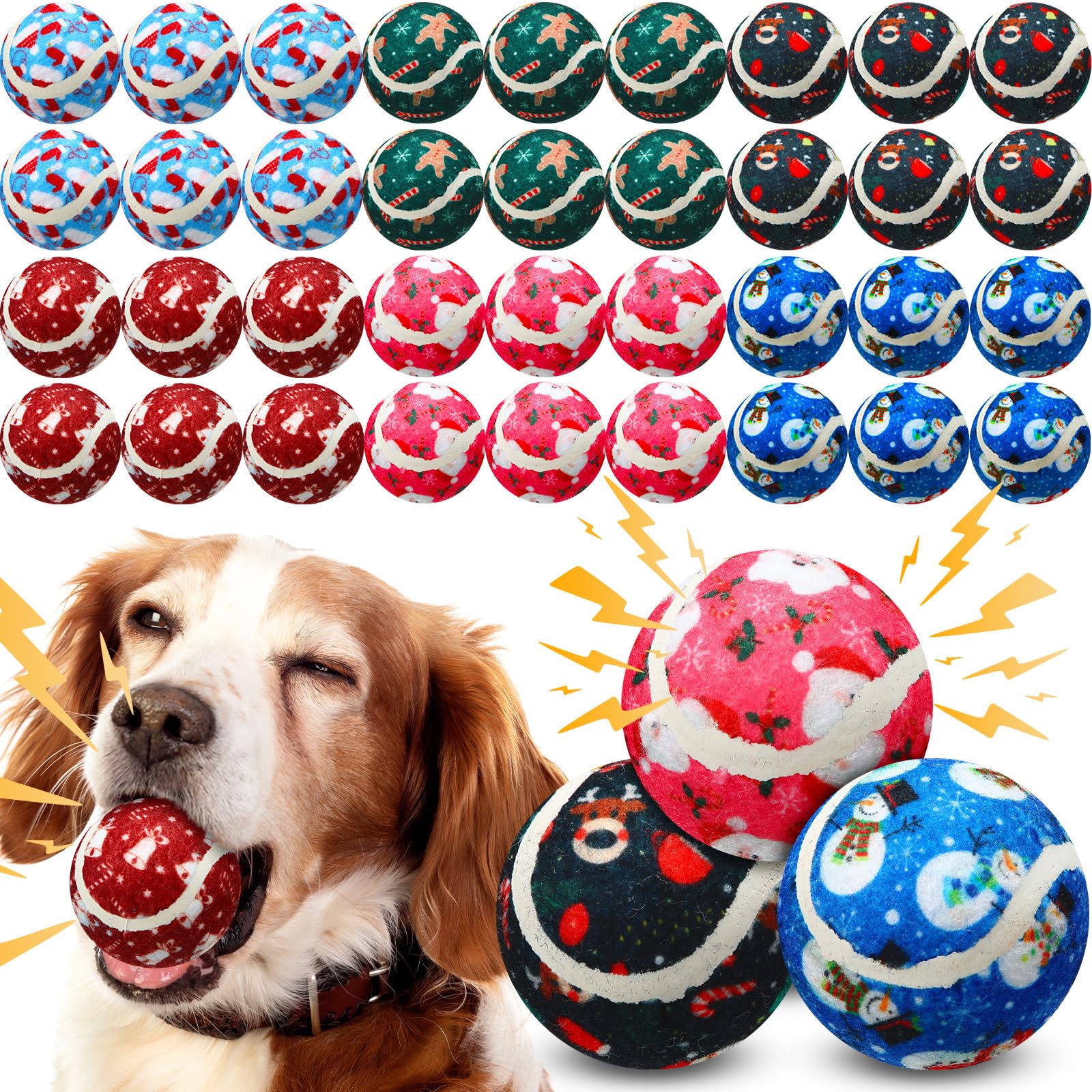 Seenelling 36 Pcs Christmas Dog Toys, 2.5" Squeaky Tennis Balls, Snowman