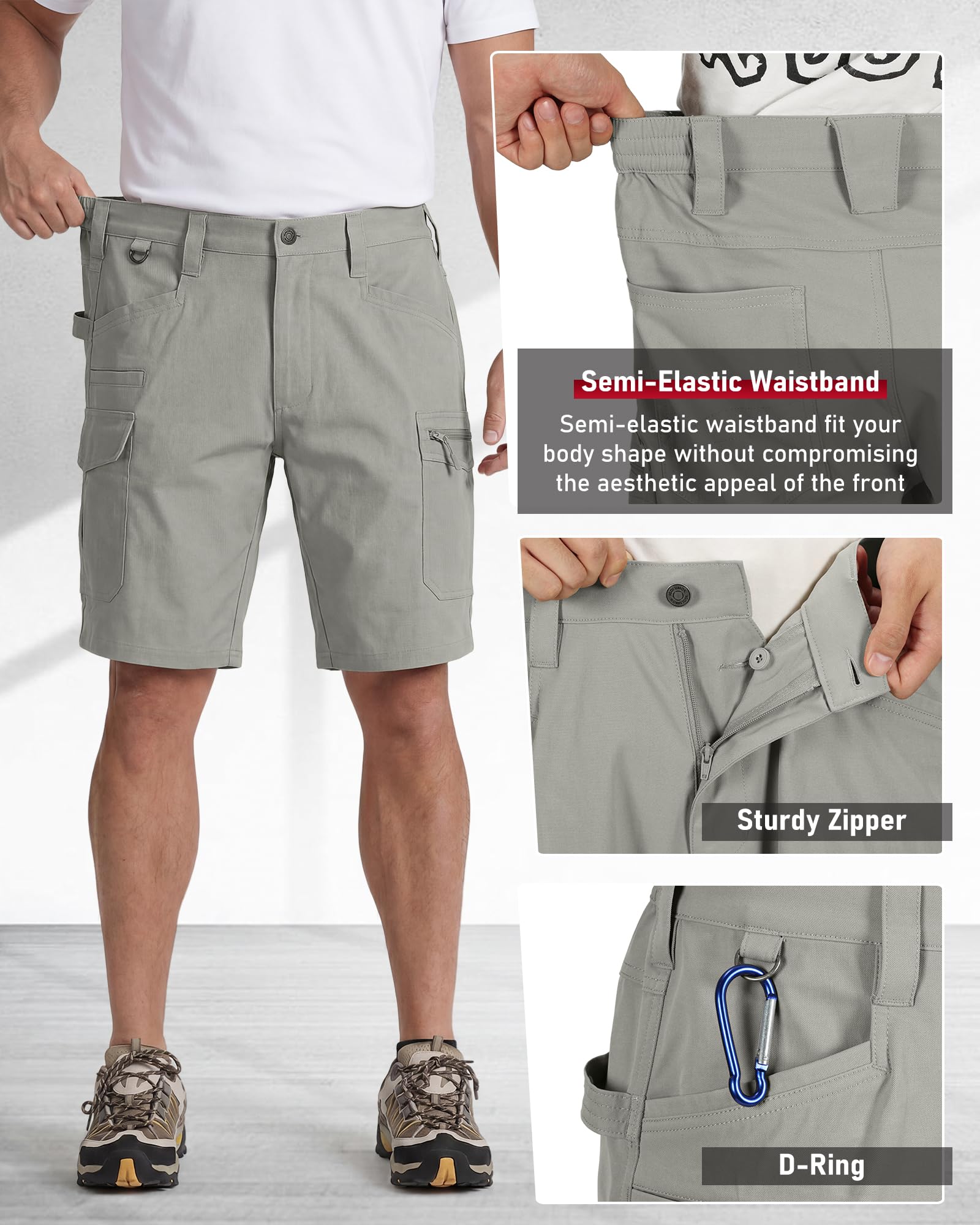 IGOLUMON Pantaloncini Uomo Pantaloncini da Lavoro con Vita Elasticizzata | Pantaloncini Cargo Uomo Pantaloni Corti Traspirante Bermuda Uomo Estivi 7 Tasche per Esterni Casual