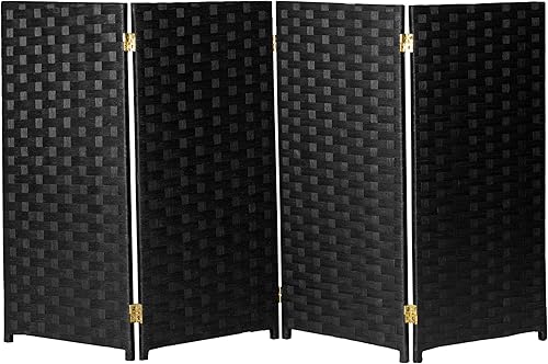 Miniatura 3 de Red Lantern Pantalla plegable de fibra tejida corta de 3 pies - 4 paneles - negro