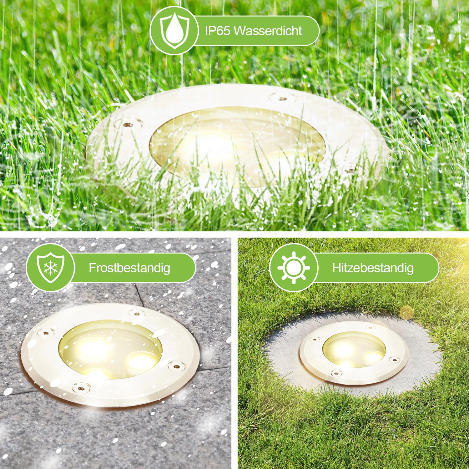 Daromigo Faretto da incasso a pavimento, rotondo, bianco caldo, 3 W, IP67, impermeabile, in acciaio inox, per terrazze/giardino/marciapiedi, patio, vialetto, prato, set da 8 pezzi