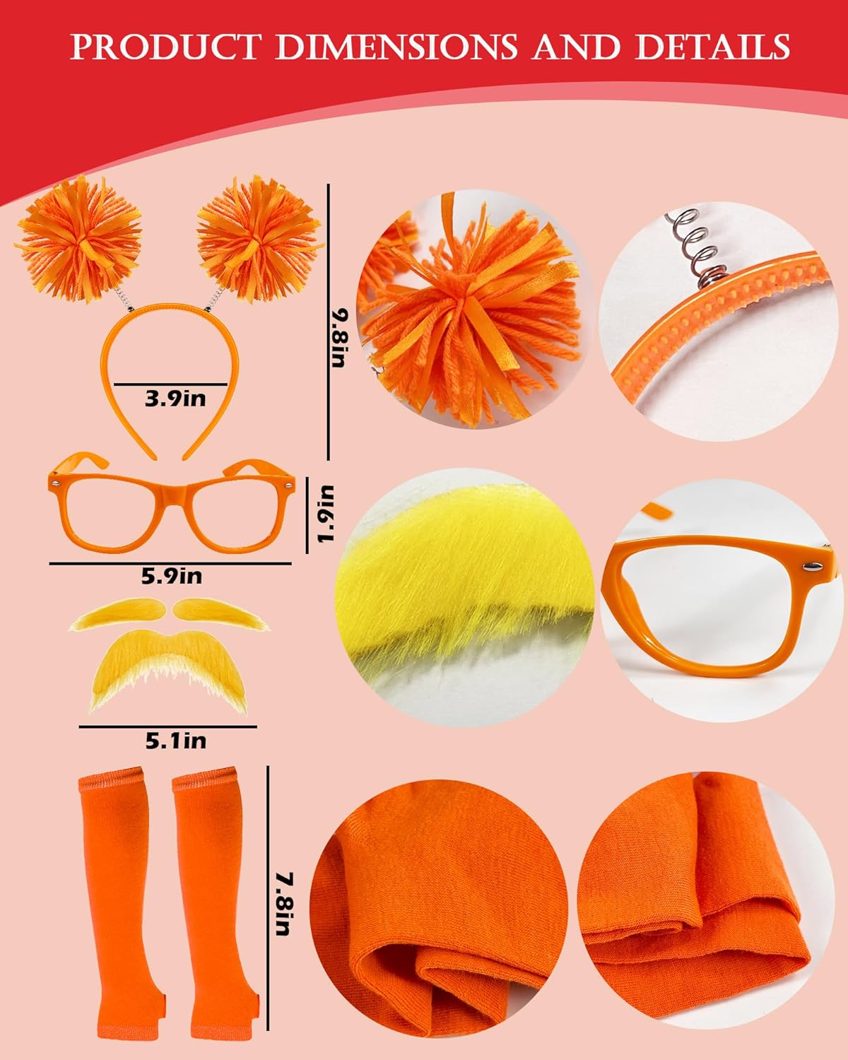 QLINLEAF Orange and Yellowe Tutu Costume Pom Pom Headband Mustache and Eyebrows Orange Furry Character Costume Set for Halloween Party Book Week - Image 2