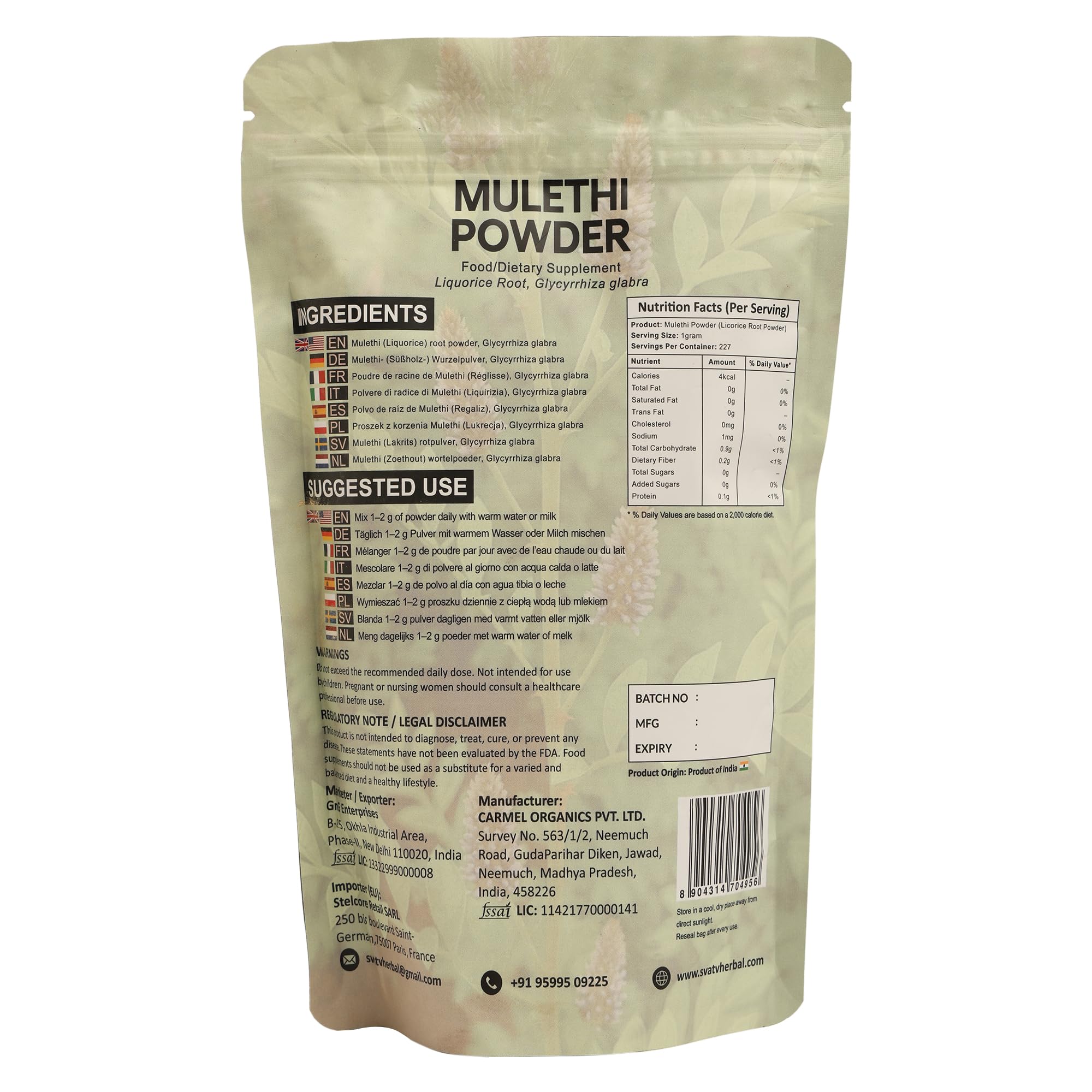 Liquirizia in polvere | Pure Glycyrrhiza glabra | Mulethi | Yashtimadhu - Dimensioni - 227 g, mezzo chilo, 8 once