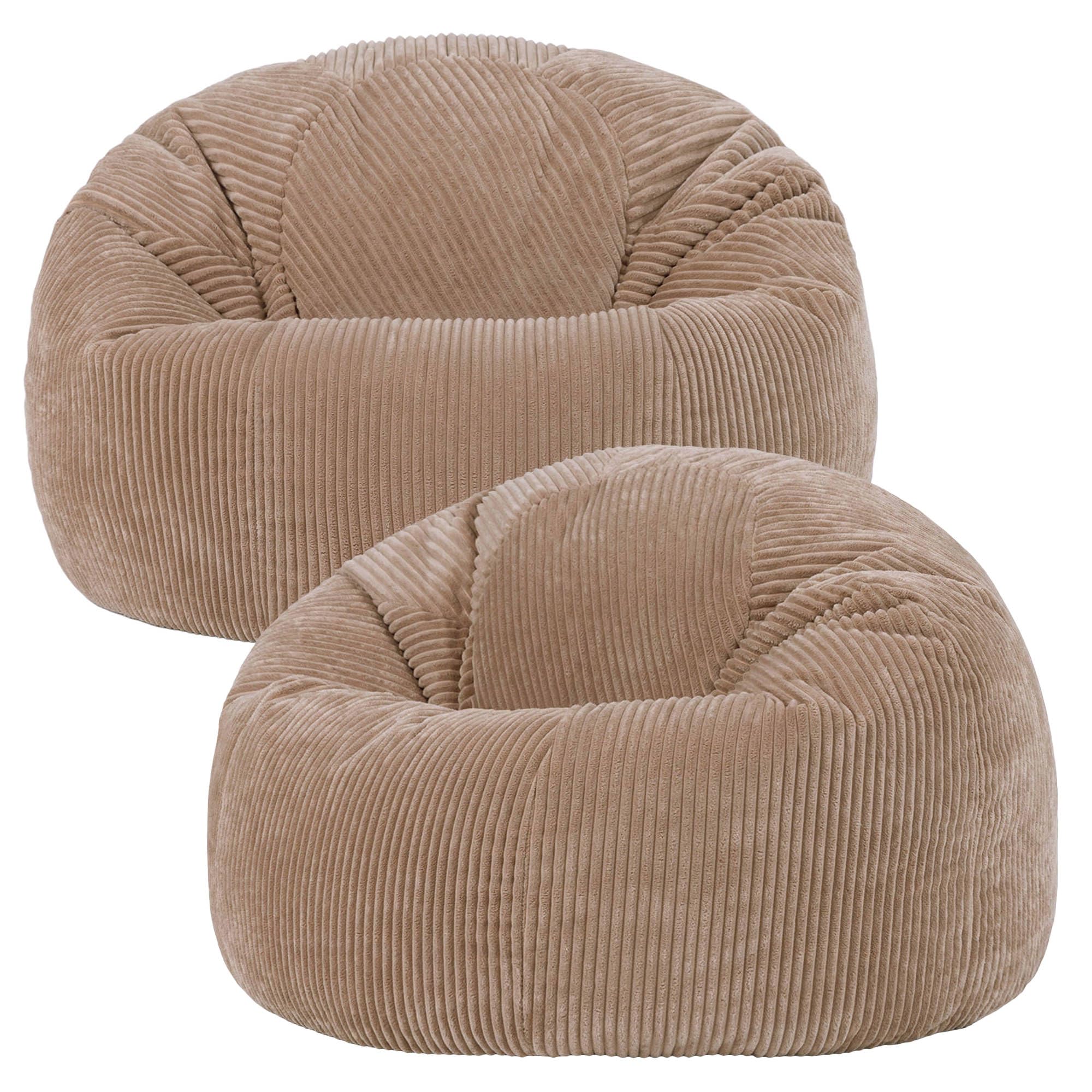 Icon Kingston Sitzsack Cord, Mokkabraun, 2er Pack, Sitzsack Erwachsene mit Füllung, Bean Bag, Cord Sessel, Lounge Sessel, Lounge Stuhl, Schlafzimmer, Wohnzimmer, Wohnzimmer Möbel