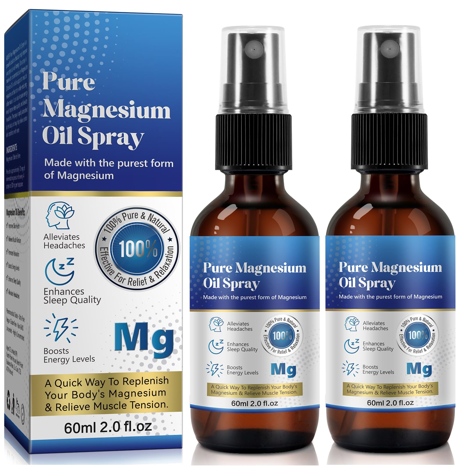Generic Magnesium Oil Spray 2PACK, Pure Magnesium Chloride Oil Spray, Magnesium Spray for Feet, Magical Magnesium Body Spray 2.02 fl.oz