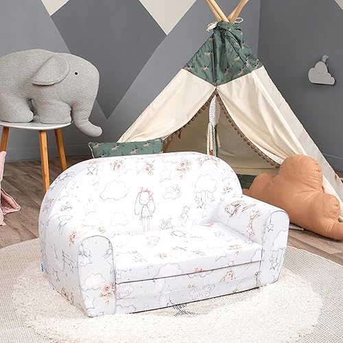 Miniatura 33 de DELSIT Sofá para bebé y para niños – Hecho en Europa para niños, 2 en 1 Flip Open Foam Sofá doble – Sofá plegable para niños Unicornios y Arcoiris