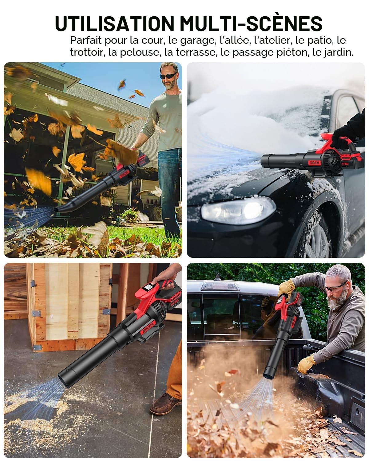 Souffleur de Feuilles sans Fil avec Écran LCD, 3 Vitesses, 2×4.0Ah Batteries et Chargeur Rapide, Souffleur Électrique Léger pour Entretien du Jardin, Allée, Feuilles, Poussière et Neige