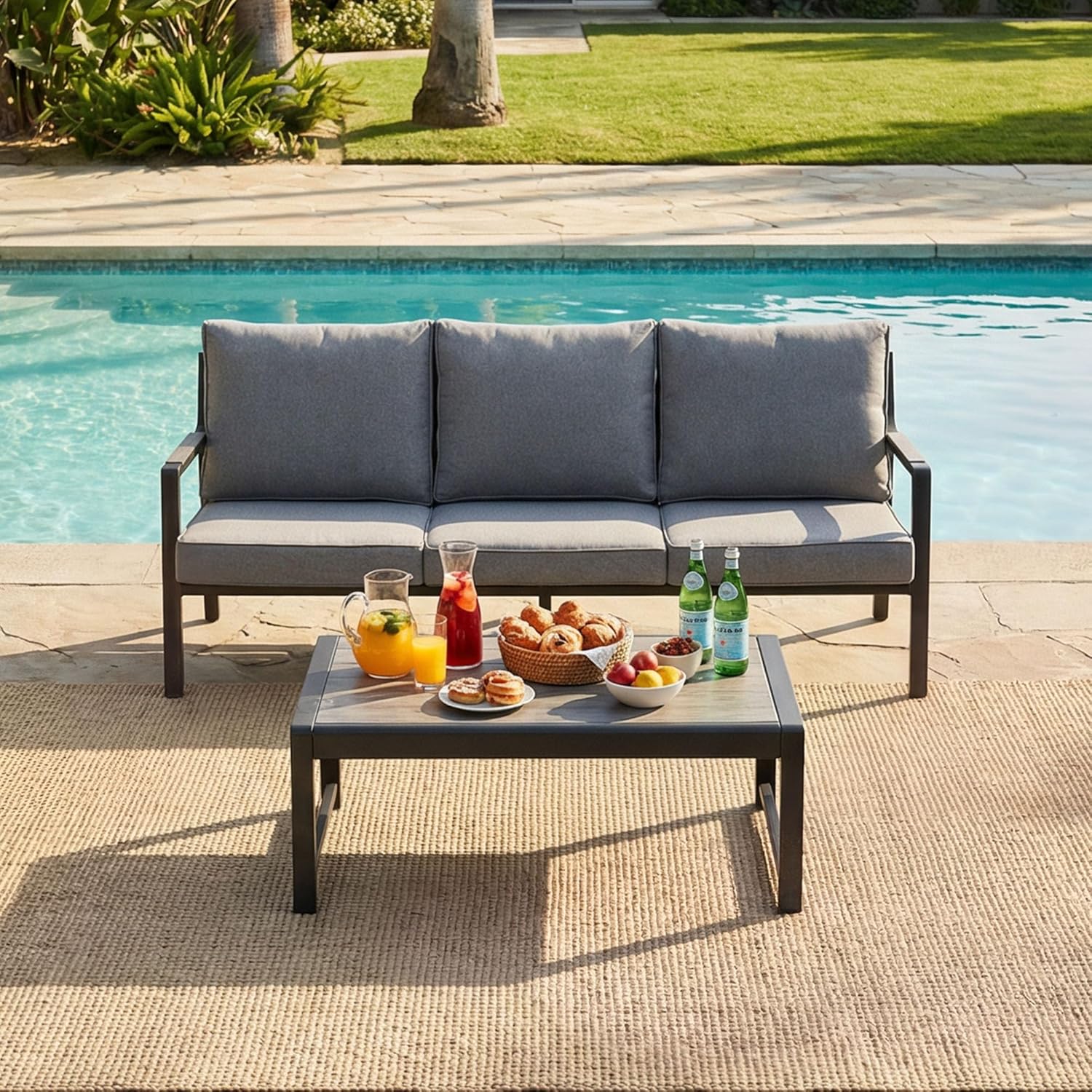 COSIEST 2-Piece Iron-Aluminum Patio Chairs Set, Cushioned Outdoor Armchairs with Waterproof Stain-Resistant Cushions, Rust-Proof Single Seats for Porch, Poolside, Deck, Balcony